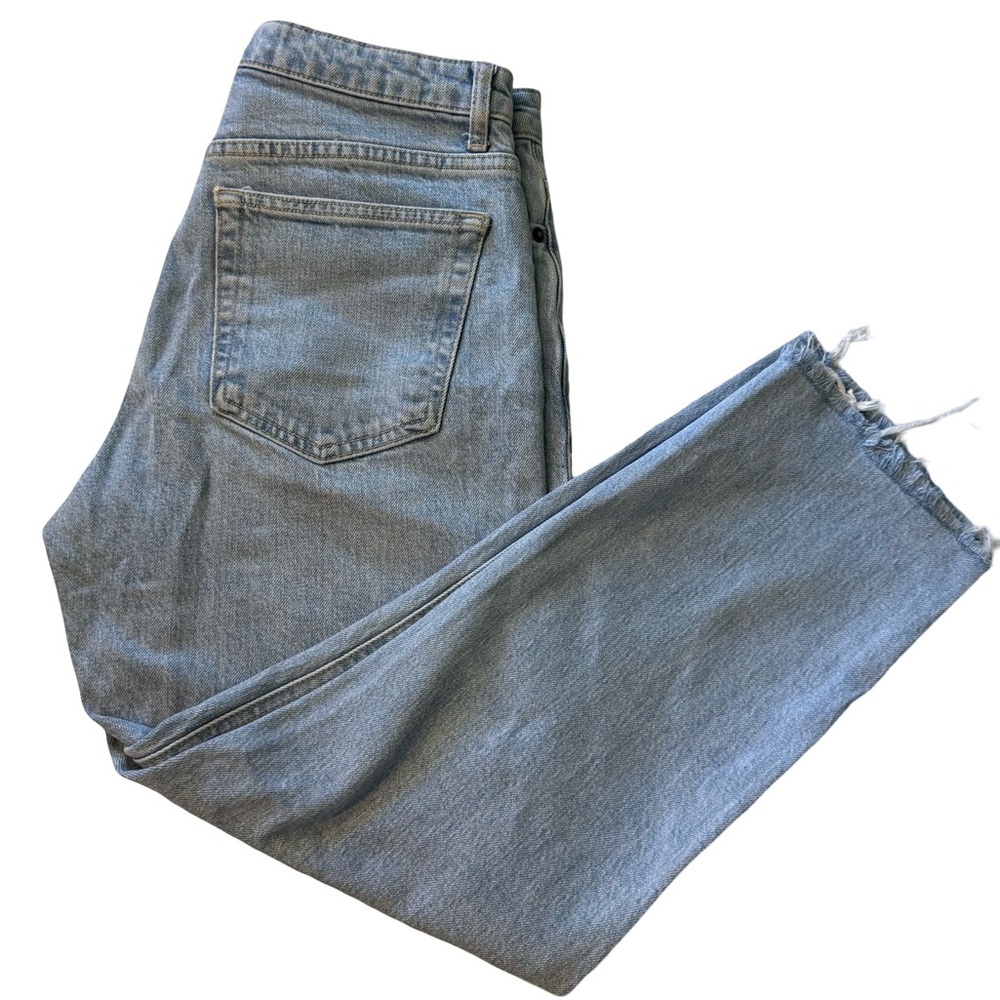 Topshop Cropped High Rise Straight Leg Denim Jeans Raw Hems in Bleach Size 28 - Picture 8 of 11
